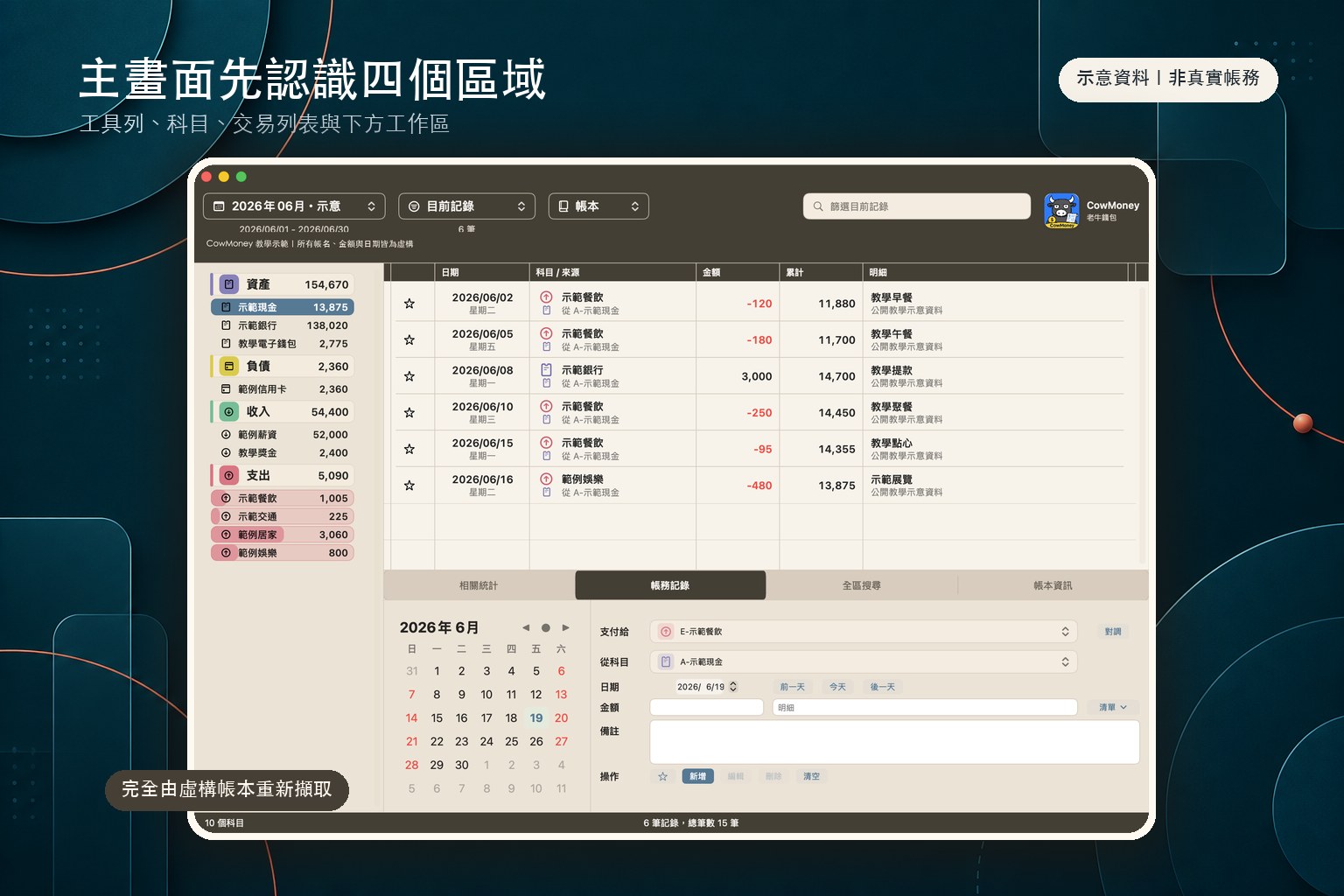 CowMoney 主畫面配置示意圖