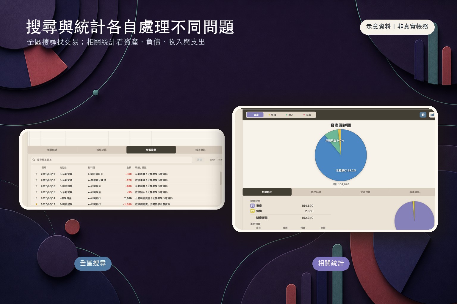 搜尋與統計分頁示意圖